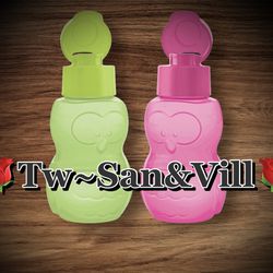 Tupperware 350ml Búho Kids Eco+ Flip Top Water Bottle Green & Pink New!