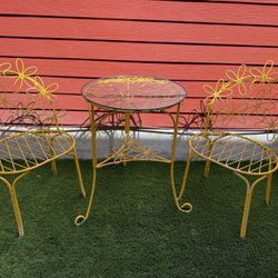 Vintage Mid-Century Yellow Metal Daisy Patio Set – $275 OBO