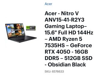 Acer Nitro V entry level gaming laptop