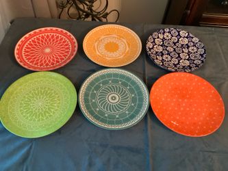 Annovero Colorful Porcelain Dinner Plates Set of 6- 10.5” Boho/Mandala Inspired Dinnerware