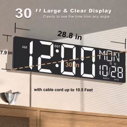 ❤️‍🔥 R4）30" Giant Digital Wall Clock, Extra Large LED Clock with Remote,