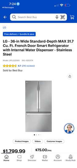 LG Fridge ( like new) 2024-2025 36-inch, counter depth MAX  French Door Smart Refrigerator (make me and offer)