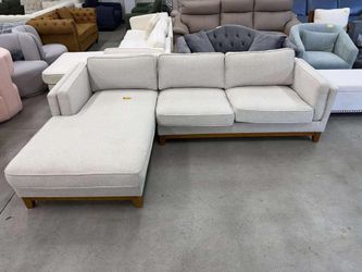 Dipley Oatmeal Woven Fabric Sofa, Grande Chaise Sofa Left Hand Facing