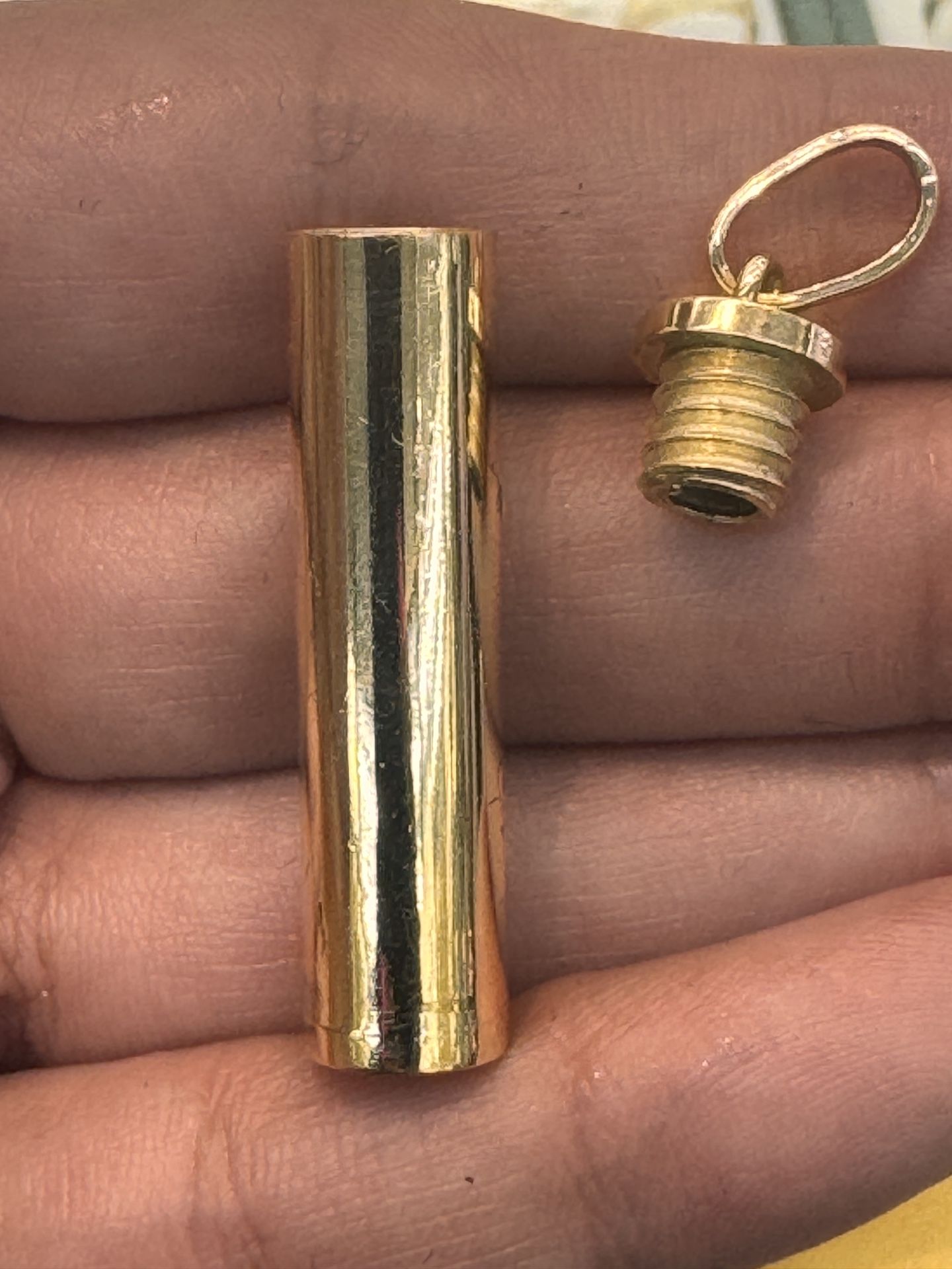 10k Gold Ash Holder Memorial Tube Pendant Charm