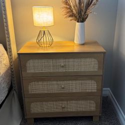 3 Drawer Natural Rattan Brown Dresser 