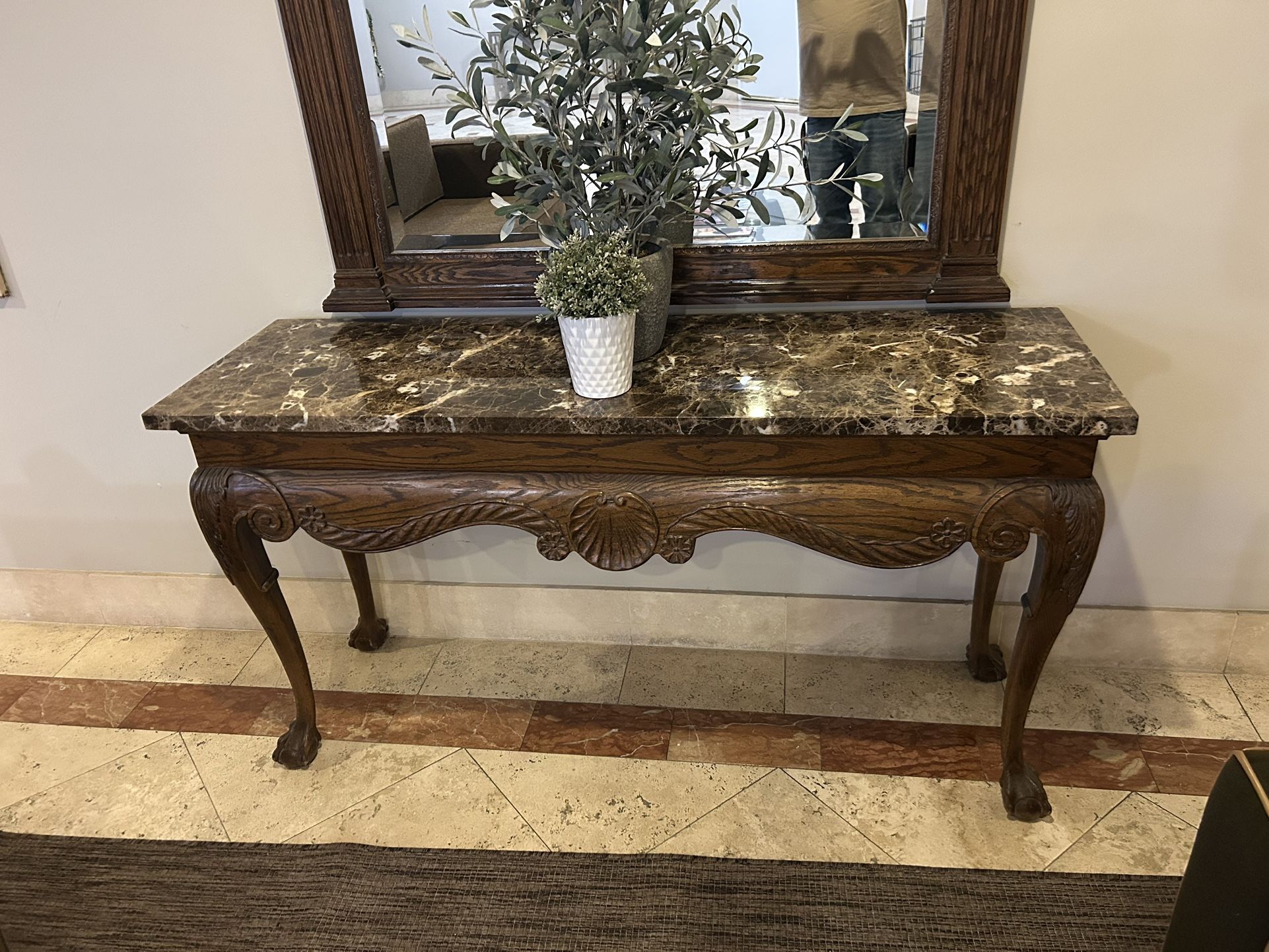 Vintage Marble Top Entry Table / Credenza