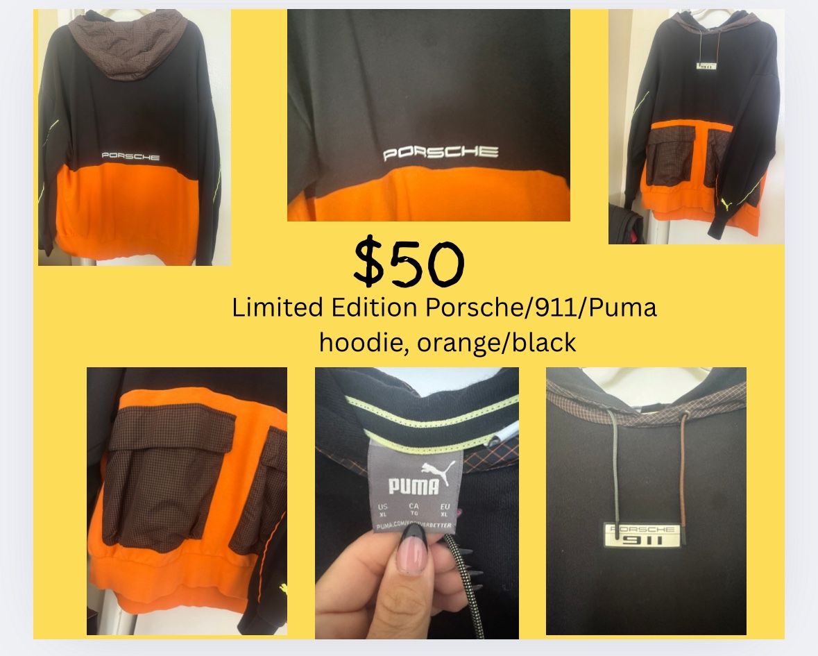 rare orange and black Porsche 911 x Puma hoodie