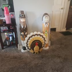 Vintage Don Featherstone Thanksgiving Pilgrims And Turkey 
