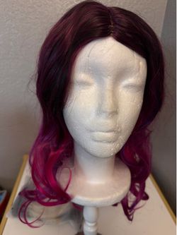 Long wavy Fuchsia/purple wig with blue/dark highlights #41