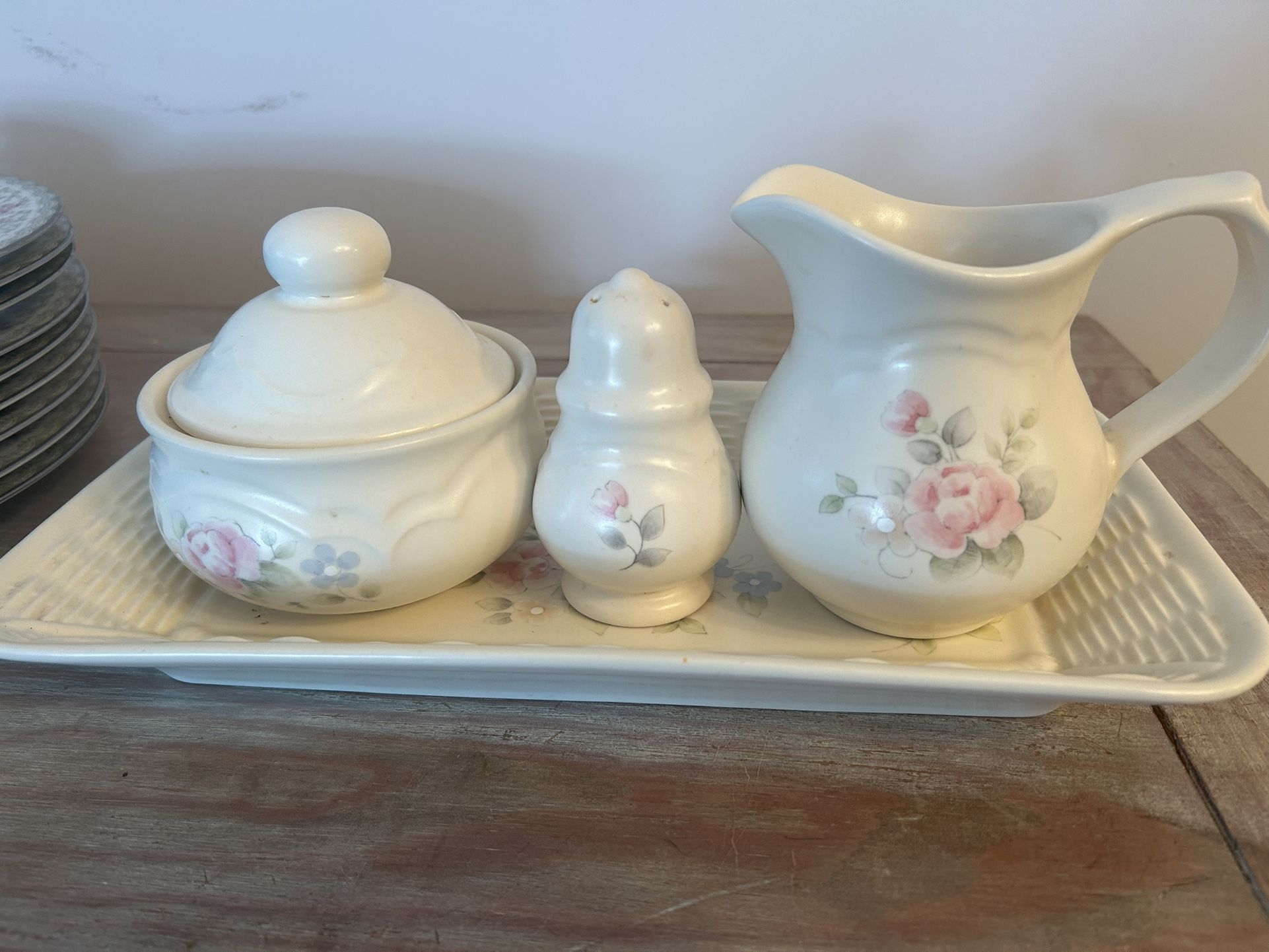 Pfaltzcraft Set- Platter, Creamer, Sugar Bowl, Salt Shaker