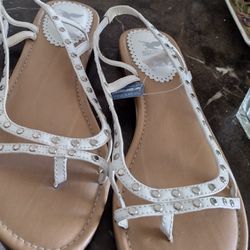 Shiek Flat White Sandals Size 10 New