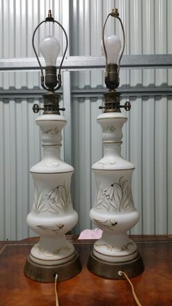 2 Old Vintage Hand Painted Table Lamps
