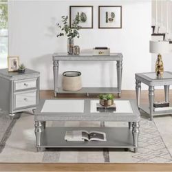 Lavigne 50 in. Silver Rectangle Glass Coffee Table with Casters