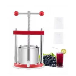 676#0.44 Gal/1.65L Fruit Wine Press, 2 Stainless Steel Barrels, Manual Juice Maker, Cider Apple Grape Tincture Honey Olive Oil Making Press with T-Han