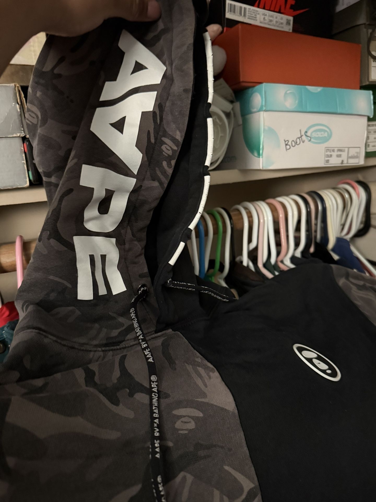 Large AAPE Hoodie Black And Grey Camo
