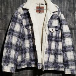 Levi's Jacket Mens XL Purple White Tartan plaid sherpa lined Trucker premiun Tab