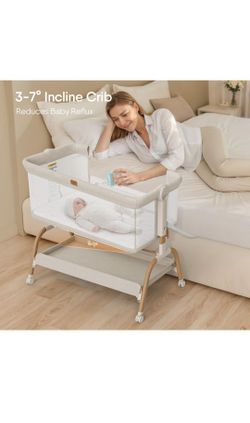3-in-1 Bassinet Bedside Sleeper W. Mattress & Soft Breathable Sheet, Mesh Sides & Adjustable Height