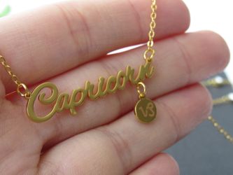 12 Constellation Zodiac Old English Letter Sign Pendant Necklace, Capricorn