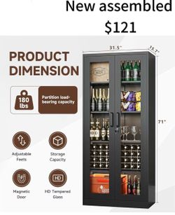 🥨Display Cabinet with Glass Doors, 71 Inches Metal Display Case with 4 Adjustable Shelves, Curio Storage Cabinet with Lock for Home, Office, Book