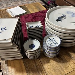 Dish Set Oriental with blue and brown accents