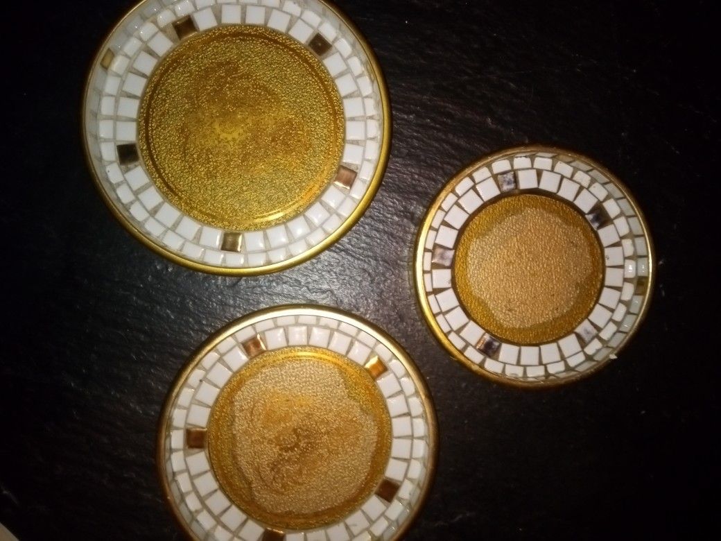 Nesting Set Of 3 Masoic Tile Coasters, But Dishes, Ashtrays