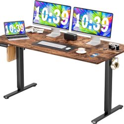 Electric Standing Desk with Splice Board, 55x 24in Ergonomic Height Adjustabley. Rust,Black,white