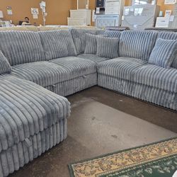 4 Peace Thick Plush Corduroy Sectional With Pullout Bed 