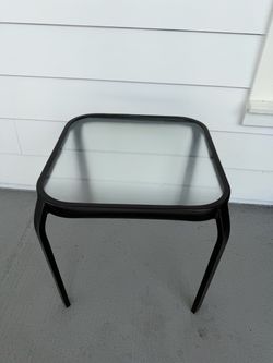 Black Metal Patio Side Table with Glass Top