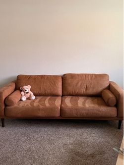 Faux suede cognac couch