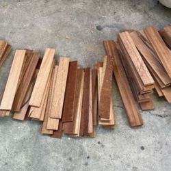 New Unfinished Mahogany Wood Approx 97 Pieces - Please See Pix For Sizes