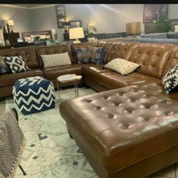 Baskove Auburn Leather Sectional & Couch & Sofa 2349