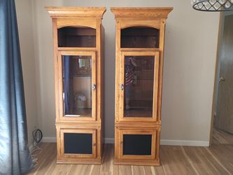Oak Display Cabinets with Glass Doors