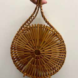 Round Bamboo Beaded Tote Bag - Like New