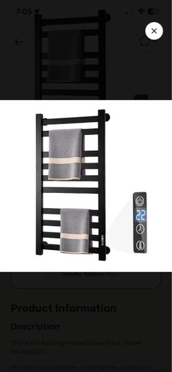 New (Open Box) 10-Bar Heated Towel Rack – Black