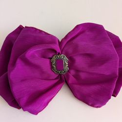 Riviera Oversized Silky Ruffle Hair  Barrette Burgundy Charm Bow Vintage
