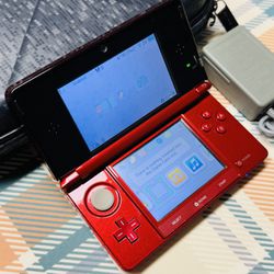 Nintendo 3DS Flame Red Console System w/ Charger, SD Card, Stylus, Game Tested!