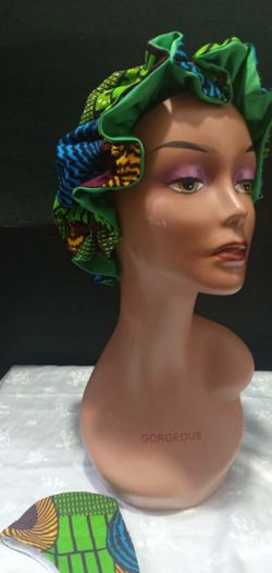 African print hair bonnets or Scrub caps with satin lined and face masks set