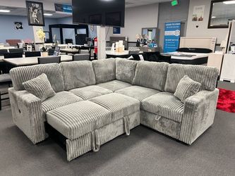 Corduroy Sectional Sleeper Sofa With Pull Out Bed