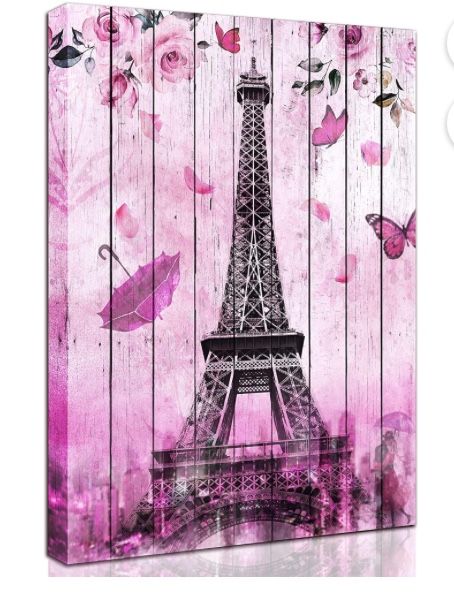Pink Eiffel Tower Wall Art Butterflies