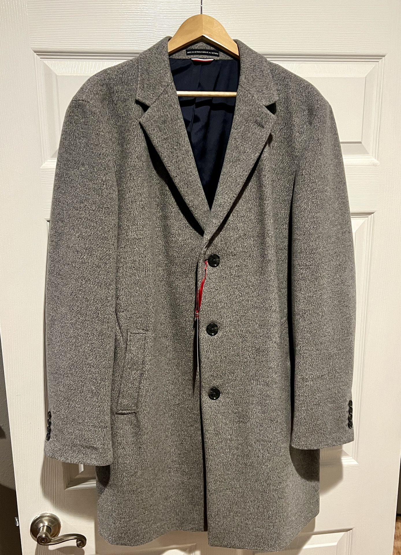 Tommy Hilfiger Men's Addison Wool-Blend Trim Fit Overcoat - 46R Size Fits Like Between XL And XXL