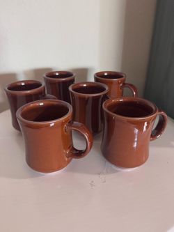 Set of 6 Brown Ceramic Coffee Mugs