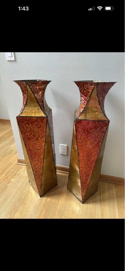 Pair of Tall large Decorative Metal Floor Vases