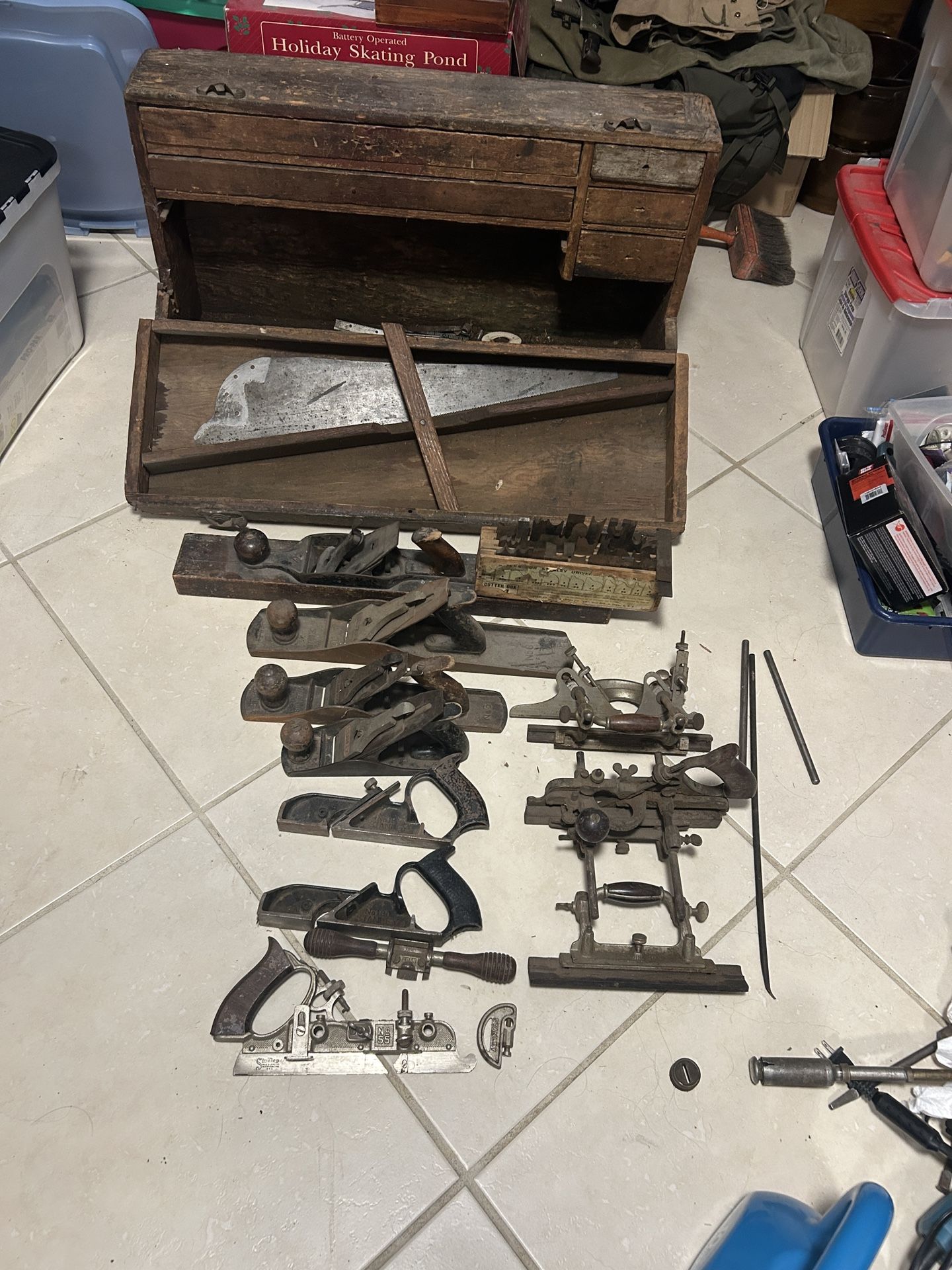 Stanley Antique Wood Planners cutters toolbox