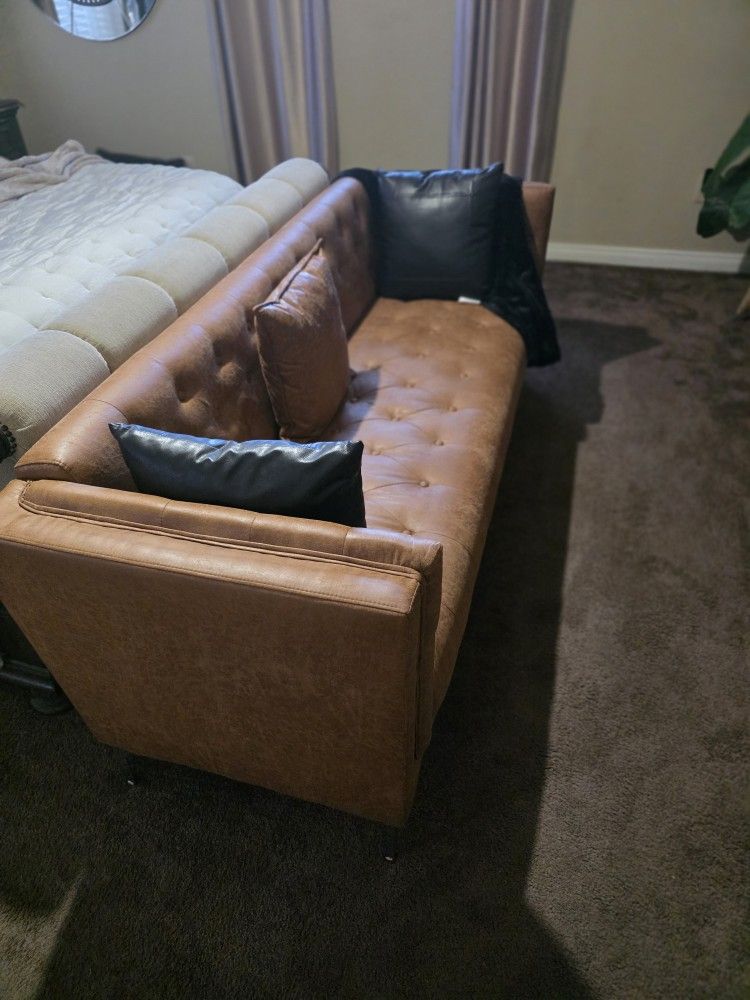 (2) Suede Faux Leather Sofas