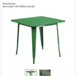 FLASH FURNITURE COMMERCIAL GRADE 31.5" SQUARE GREEN METAL INDOOR-OUTDOOR TABLE, 