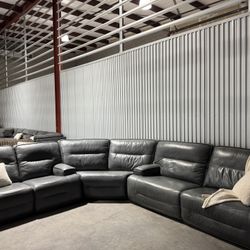 Free Delivery* Like new XL Gray Leather “L” shape sectional sofa with 4 recliners!!