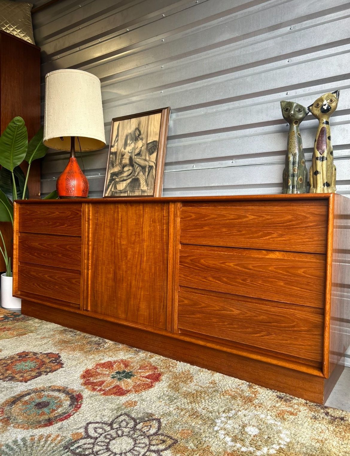 DANFLEX Mid Century Danish Teak Dresser or Sideboard with Tambour Door