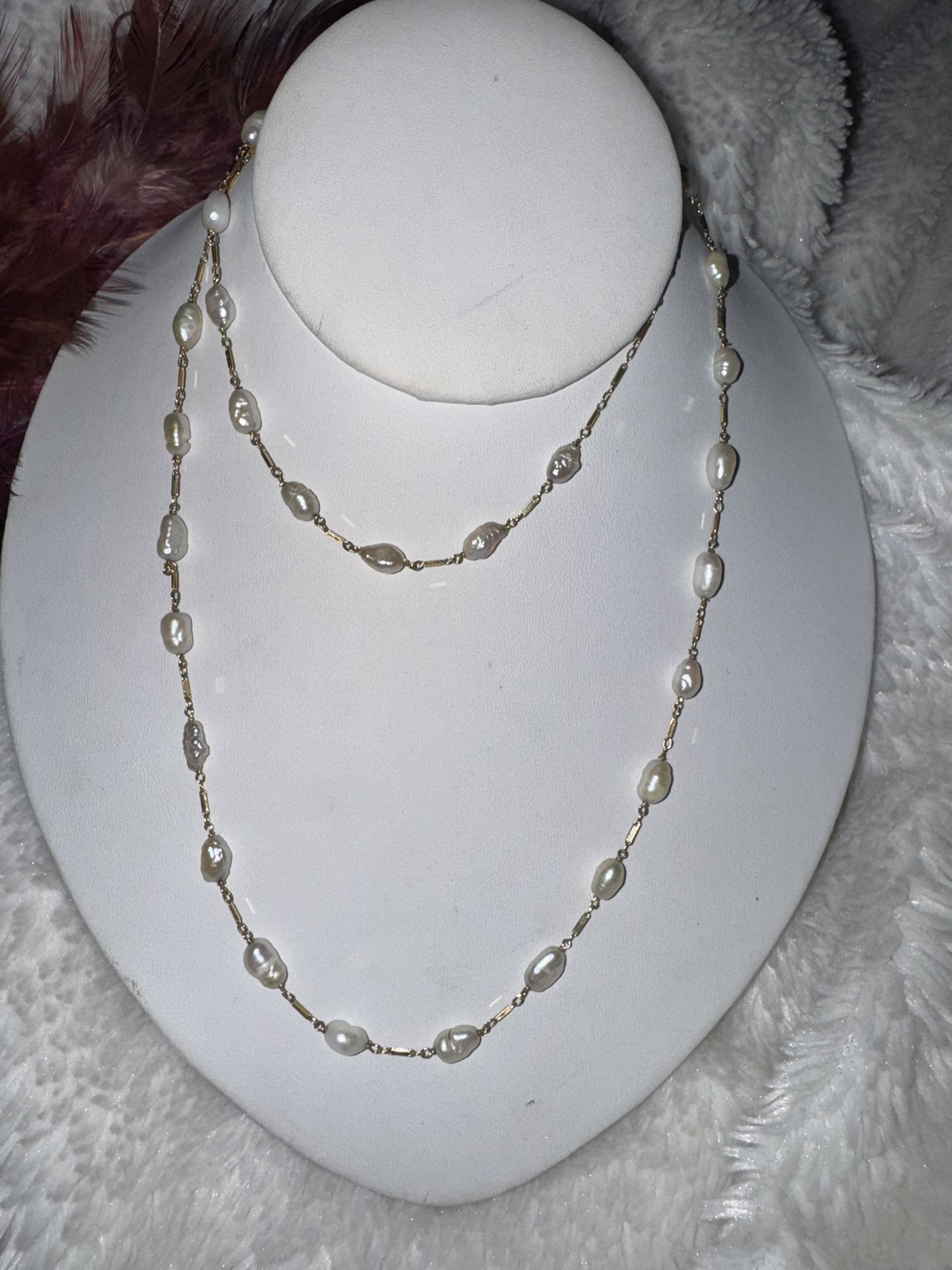 Vintage Gorgeous Baroque Pearl & Victorian 14k Chain Necklace, 30"