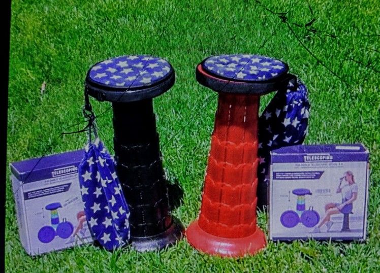 Black & Red Upgraded Tall Postable Garden Camping Fishing Telescopic Stools w/ Cushion & Carry Bag