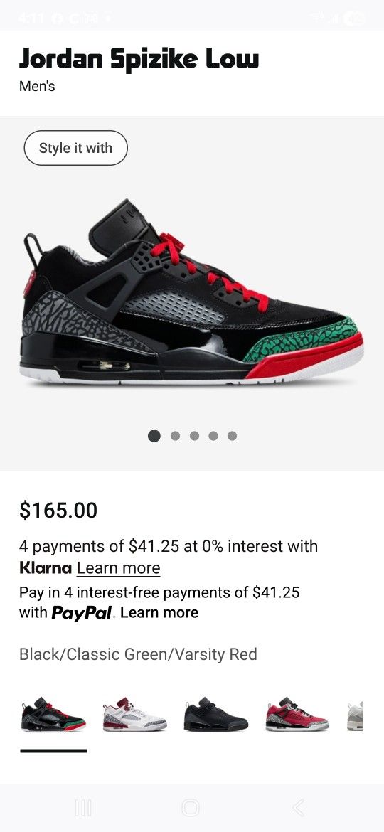 NIKE JORDAN SPIZIKE LOW-BLK, CLAS GREEN & VARSITY RED/ SZ MENS 8.5